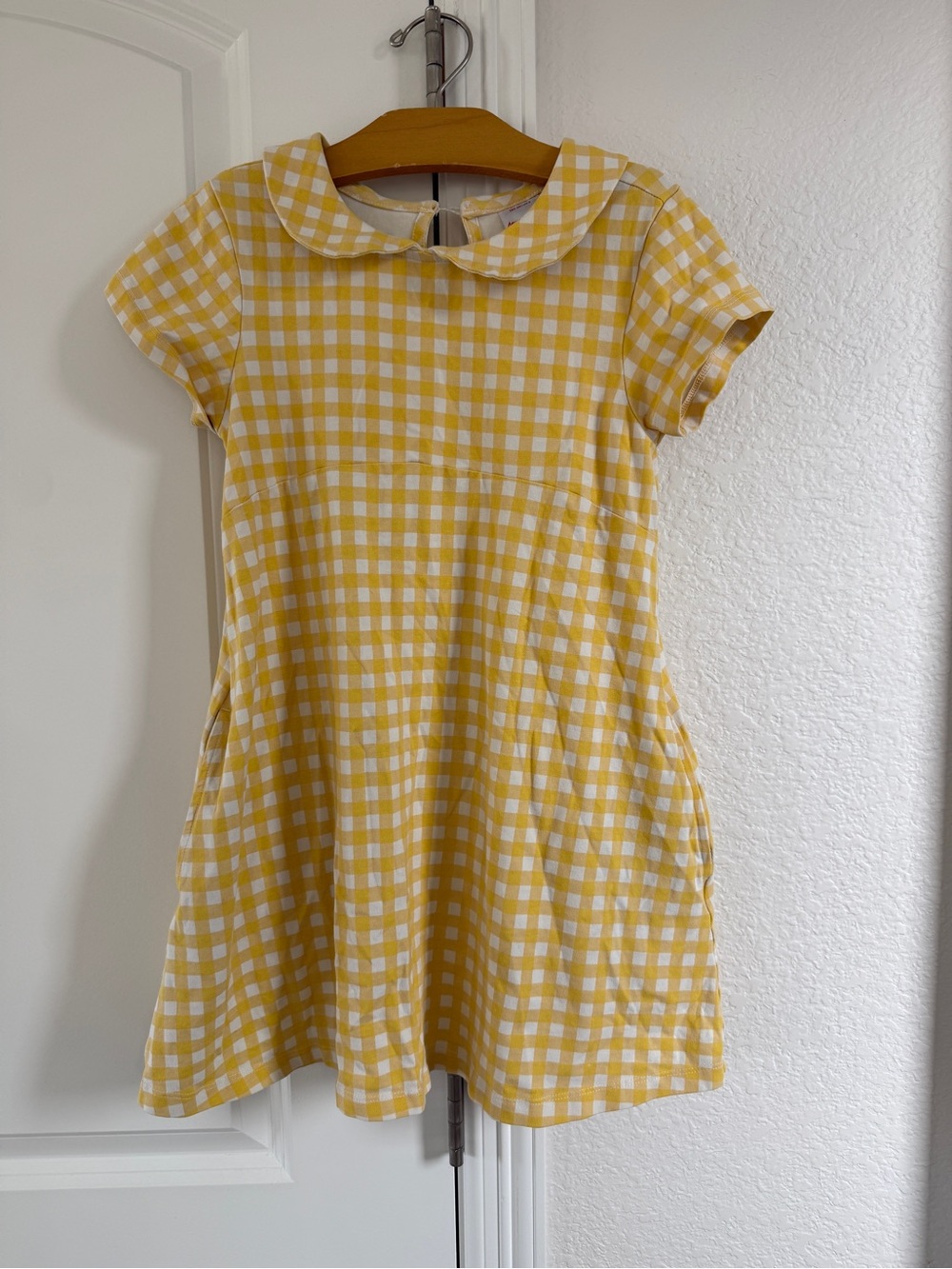 Hanna Andersson yellow-and-white gingham with Peter Pan collar
